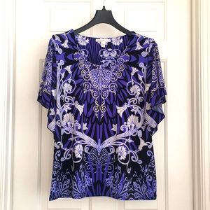 JM Collection Purple Top Petite Large Short Frilly Sleeves